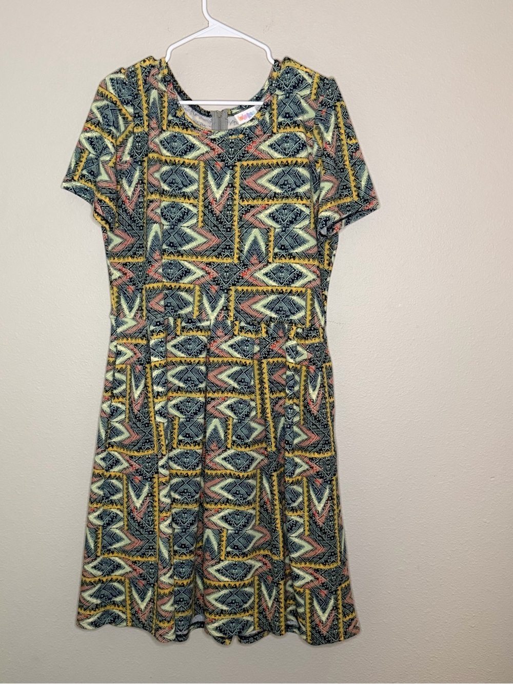 Lularoe Amelia Dress Navy Blue Mint Yellow Orange Aztec Geometric Size 3X